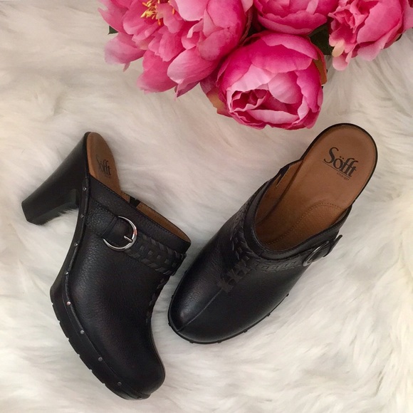 Sofft Shoes - Like new Sofft black leather slip on mule heels